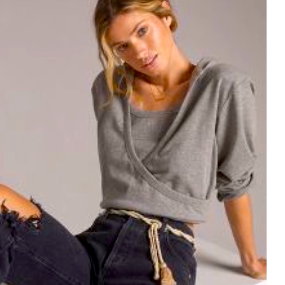 Anthropologie Grey LAYERED CUT-OUT
HOODIE Shirt NWT